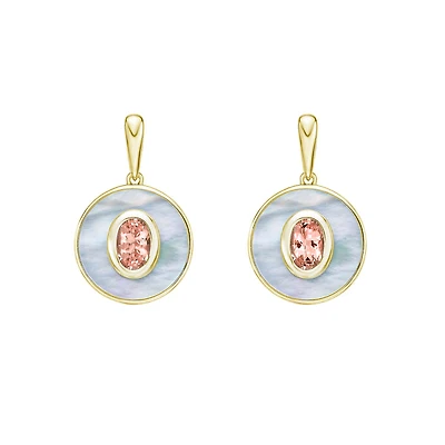 10K Yellow Gold Morganite and Mother of Pearl Earrings