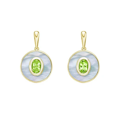 10K Yellow Gold Peridot and Mother of Pearl Earrings