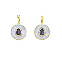 10K Yellow Gold Created Alexandrite and Mother of Pearl Earrings