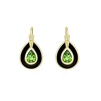 10K Yellow Gold Peridot and Diamond Earrings with Enamel