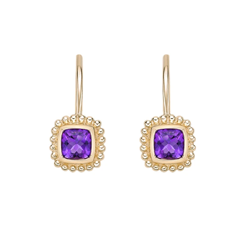 10K Yellow Gold Bezel-set Amethyst Earrings