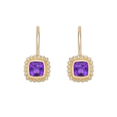 10K Yellow Gold Bezel-set Amethyst Earrings