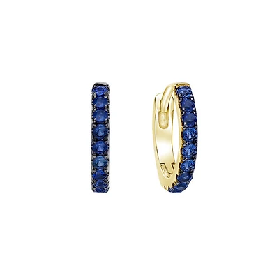 10K Yellow Gold 0.25cttw Sapphire Hoop / Huggie / Hinged Earrings