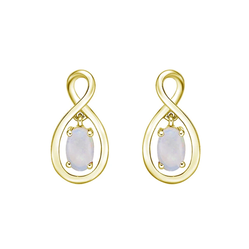 10K Yellow Gold Infinity Earrings with White Opal