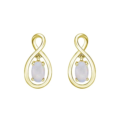 10K Yellow Gold Infinity Earrings with White Opal