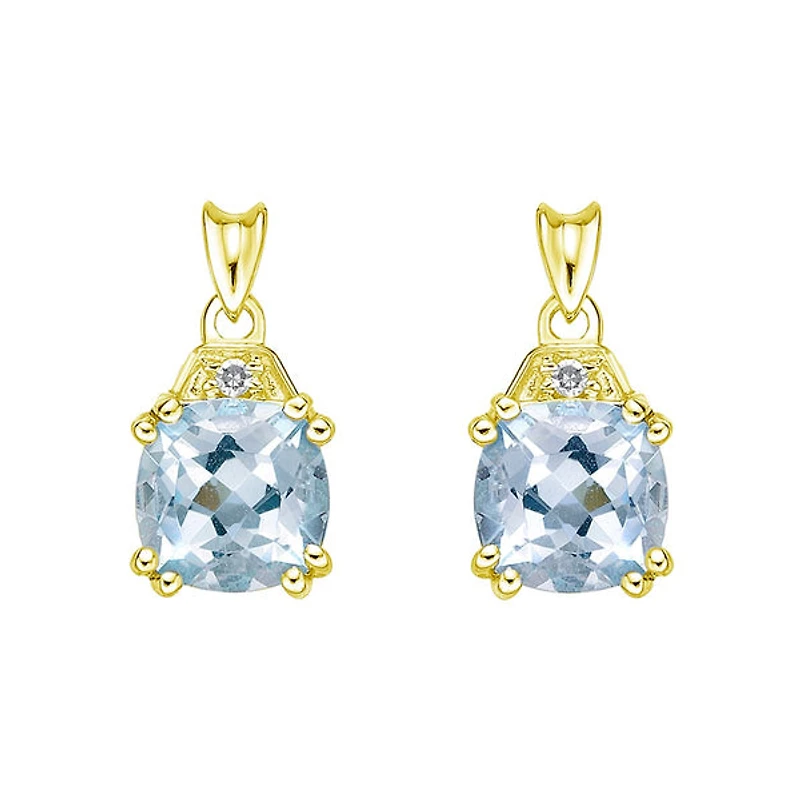 10K Yellow Gold Prong-set Aquamarine Earrings with Diamond Accent