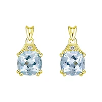 10K Yellow Gold Prong-set Aquamarine Earrings with Diamond Accent