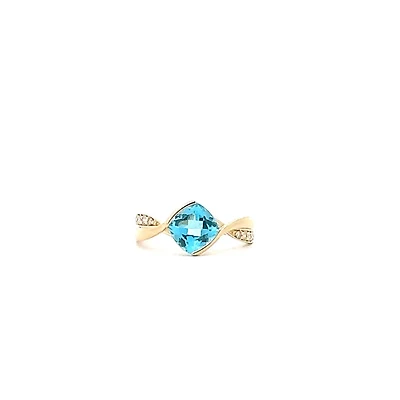 10K Gold Swiss Blue Topaz and Diamond Ring