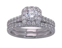 14K Gold 1.75cttw Natural Diamond Halo Engagement and Wedding Band Set - /