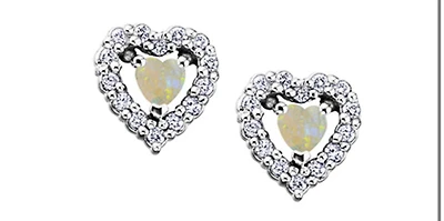 10K White Gold Opal and 0.14cttw Diamond Earrings