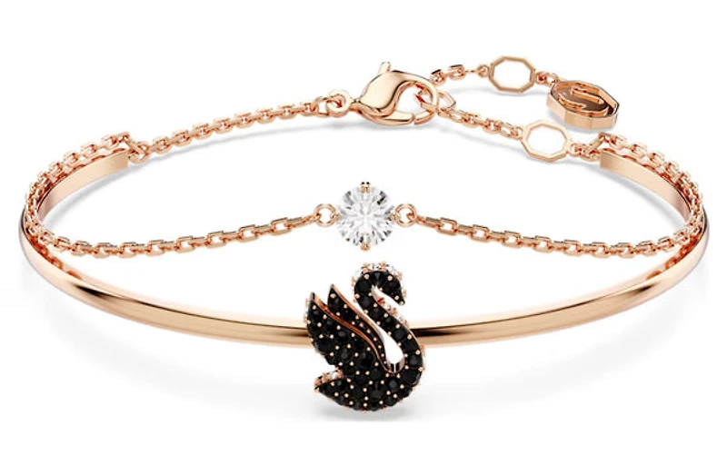 Swarovski - Swarovski Iconic Swan bangle, Swan, Black, Rose gold-tone plated - 5678048