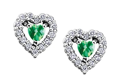 10K White Gold Emerald and 0.14cttw Diamond Earrings