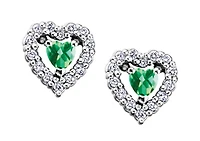 10K White Gold Emerald and 0.14cttw Diamond Earrings