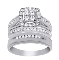 14K Gold 1.00cttw Natural Diamond Halo Engagement and Wedding Band Set Includes Third - /