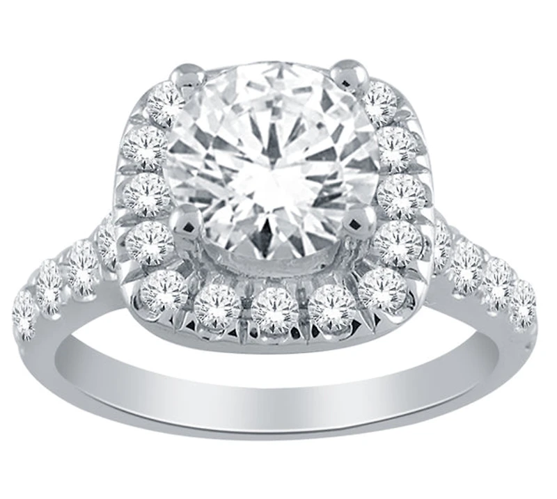 14K White Gold 1.50cttw Natural Diamond Halo Engagement Ring - /