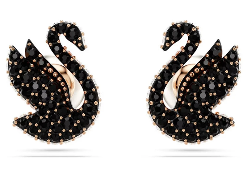 Swarovski - Iconic Swan stud earrings, Swan, Black, Rose gold-tone plated- 5684608
