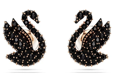 Swarovski - Iconic Swan stud earrings, Swan, Black, Rose gold-tone plated- 5684608