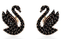Swarovski - Iconic Swan stud earrings, Swan, Black, Rose gold-tone plated- 5684608