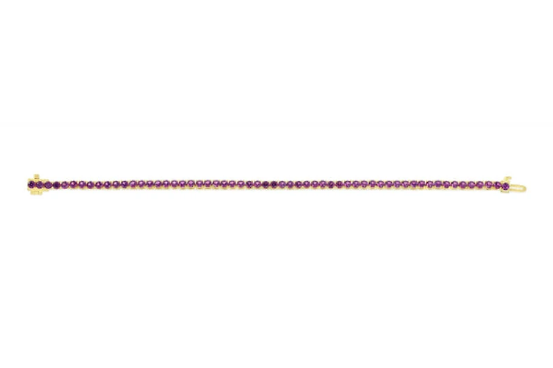 Sterling Silver with 14K Gold Plate Lab Created Amethyst Bracelet 