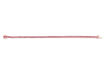 Sterling Silver with 14K Gold Plate Lab Created Pink Tourmaline  Bracelet - October Birthstone