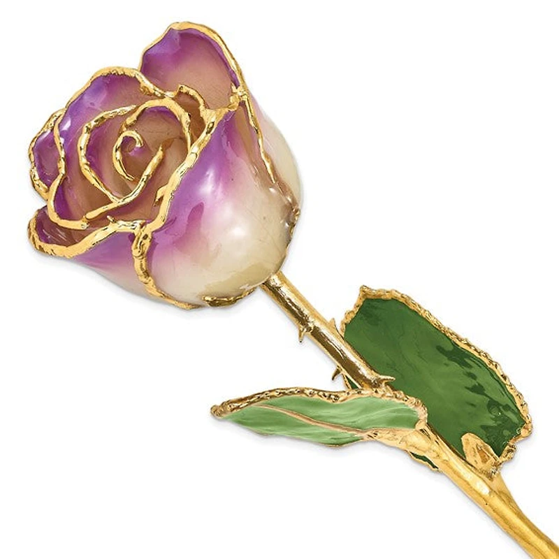 24K Lacquer Dipped Gold Trimmed Amethyst Real Rose