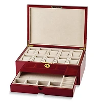 High Gloss Cherry Finish 10-Watch Holder and Accessory Case