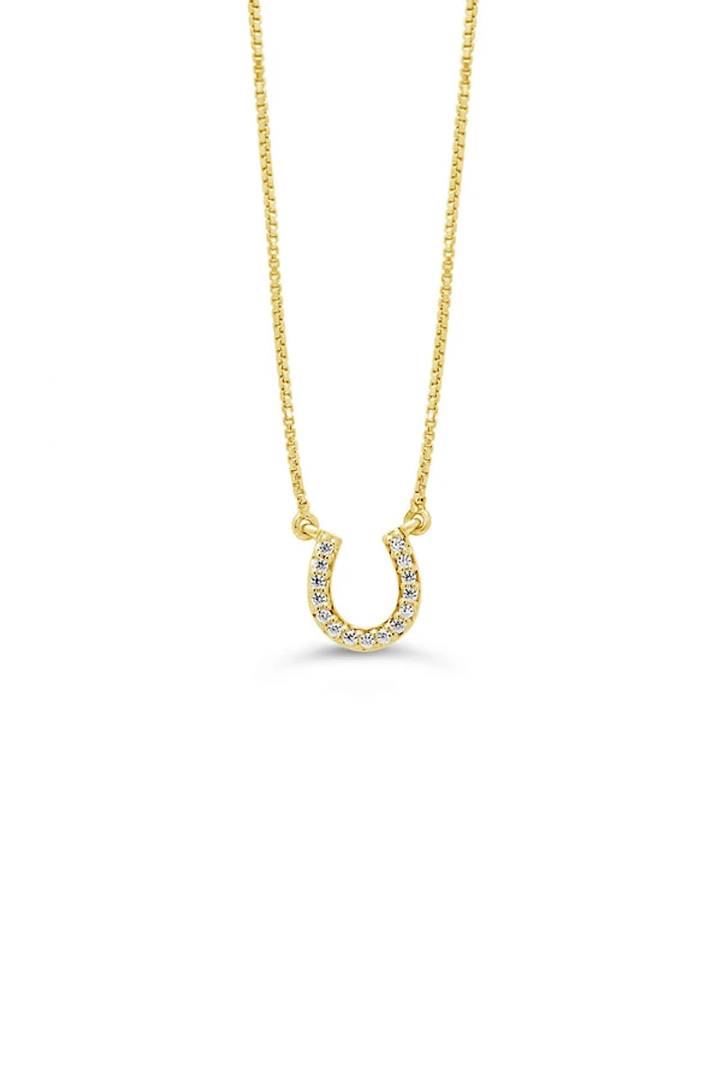 10K Yellow Gold 0.05cttw Diamond Horseshoe Pendant, 18"
