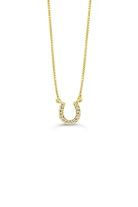 10K Yellow Gold 0.05cttw Diamond Horseshoe Pendant, 18"