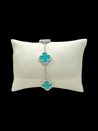925 Sterling Silver Enamel Clover Link Bracelet
