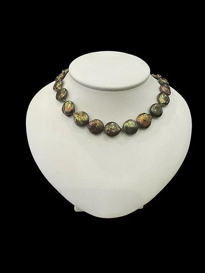 Gold Vermeil Green Colored Fresh Water Pearls Strand - 18"