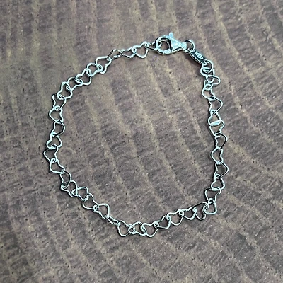 925 Sterling Silver 4.0mm Heart Link Bracelet  -  7.0 Inches