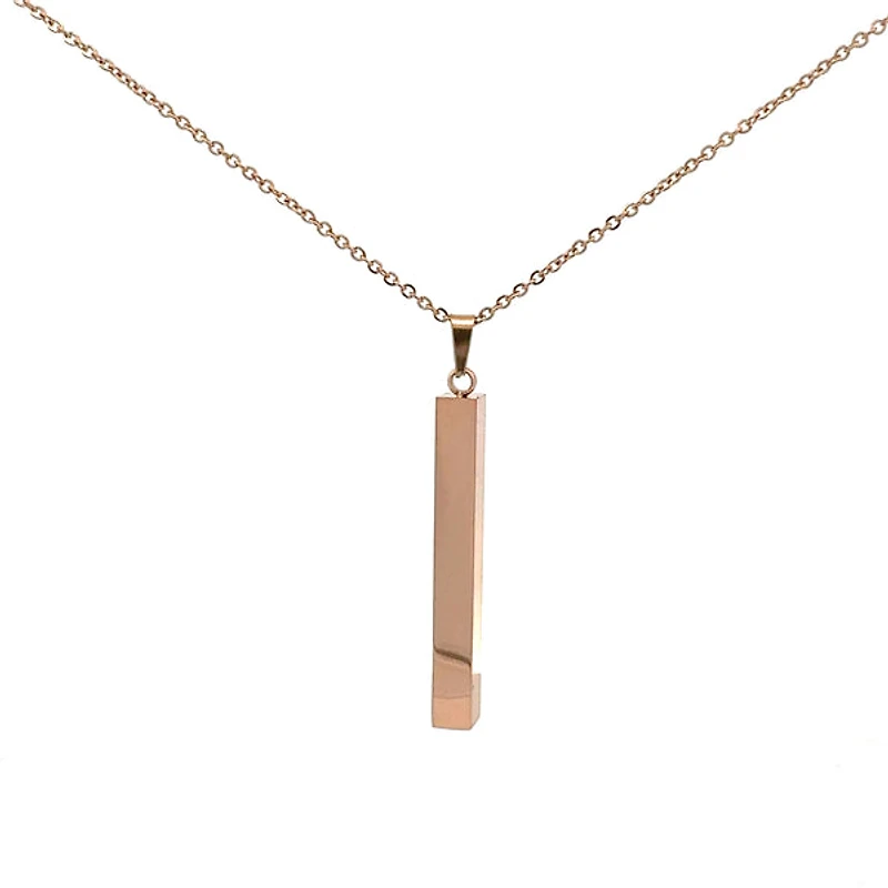 Stainless Steel Rose Gold Plated 39X5mm Engravable Bar Pendant - 18"