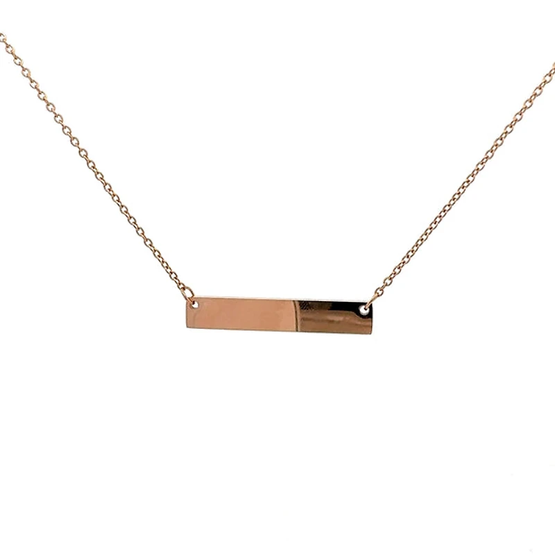 Stainless Steel Rose Gold Plated 7x35mm Engravable Bar Pendant - 18"