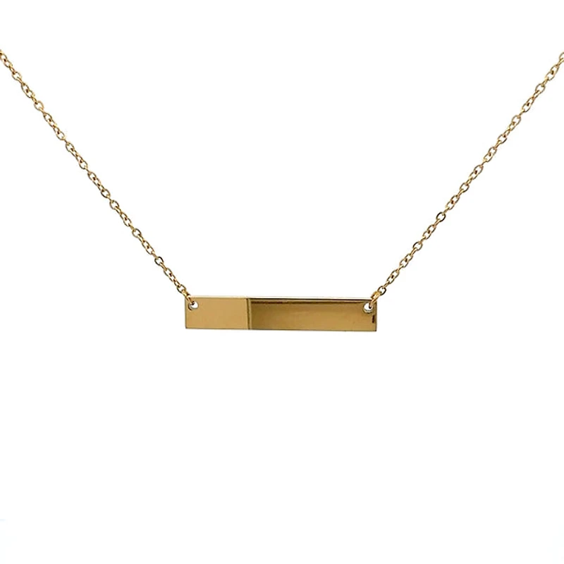Stainless Steel Yellow Gold Plated 7x35mm Engravable Bar Pendant - 18"