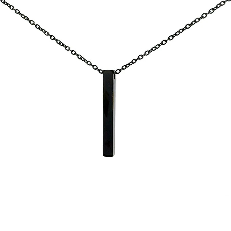Stainless Steel Black Plated 39X5mm Engravable Bar Pendant - 18"