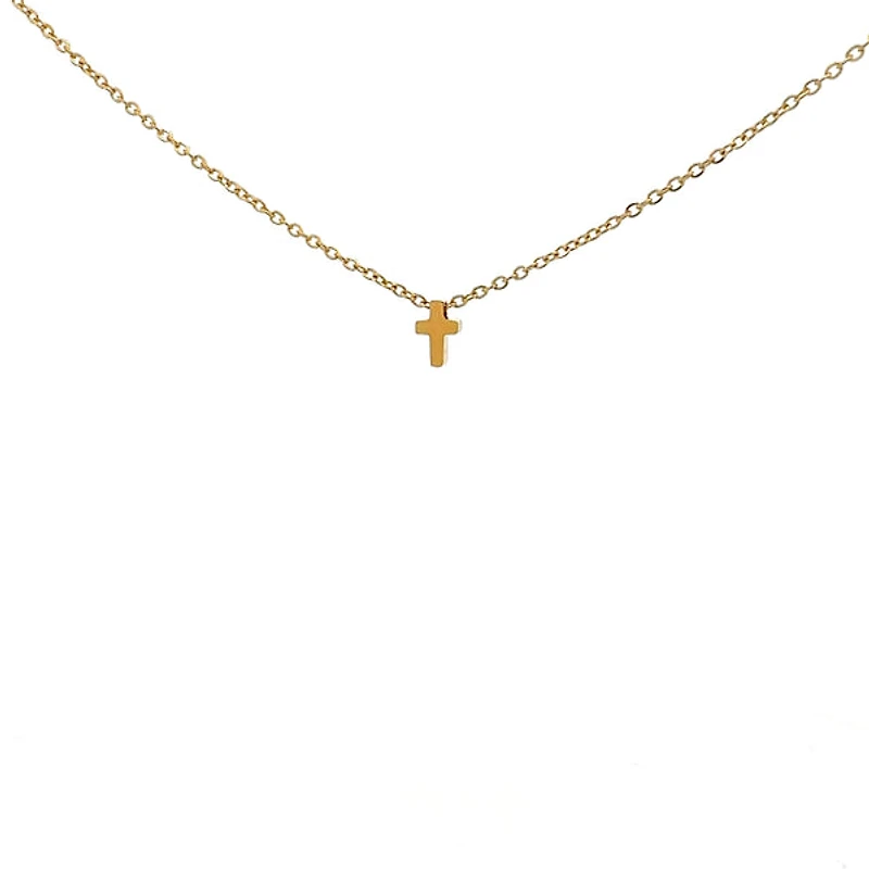 Stainless Steel Gold Plated 8.5X6mm Cross Pendant - 18"
