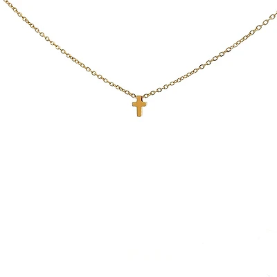 Stainless Steel Gold Plated 8.5X6mm Cross Pendant - 18"