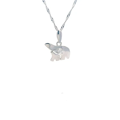 14K White  Gold 0.27cttw Diamond Mother and Cub Necklace with Singapore Chain (Spring Clasp) - Adjustable 16 & 18 Inches