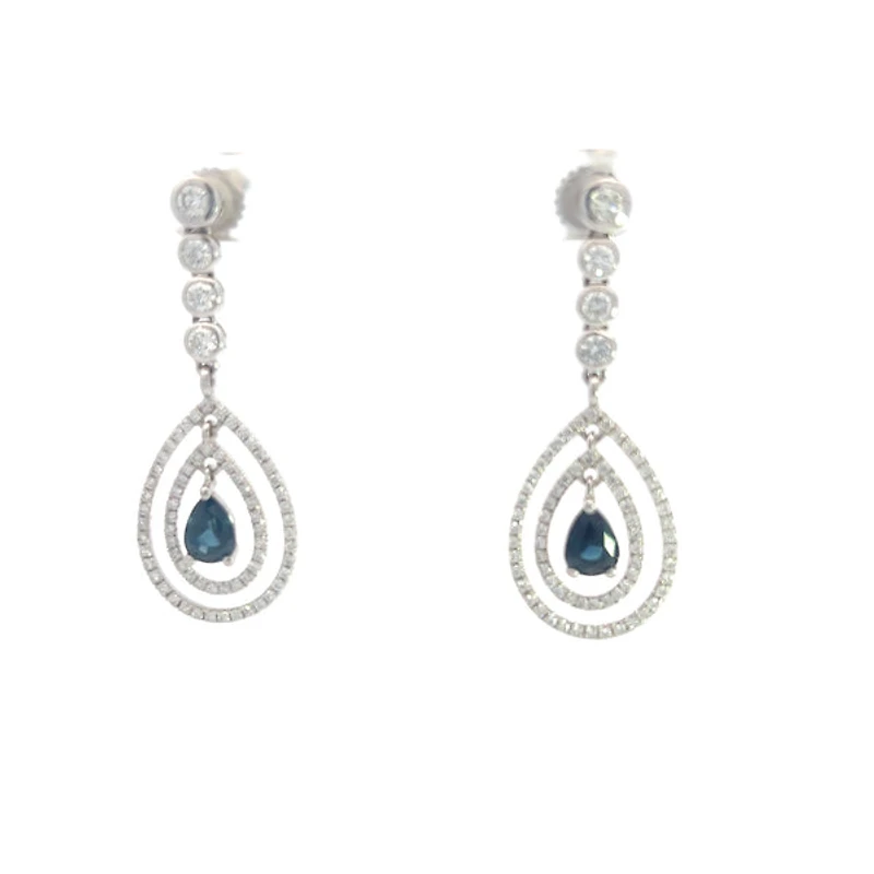 14K White Gold Sapphire and Diamond Earring