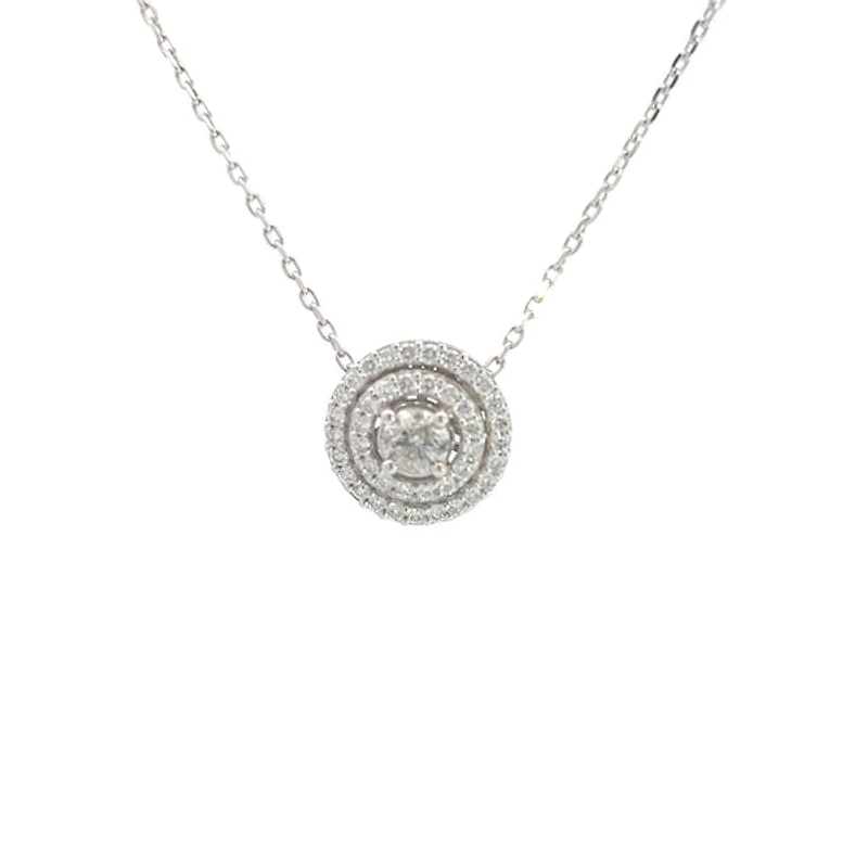 14K White Gold 1.14cttw Diamond Halo Pendant - 18"