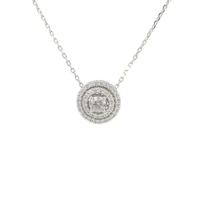 14K White Gold 1.14cttw Diamond Halo Pendant - 18"