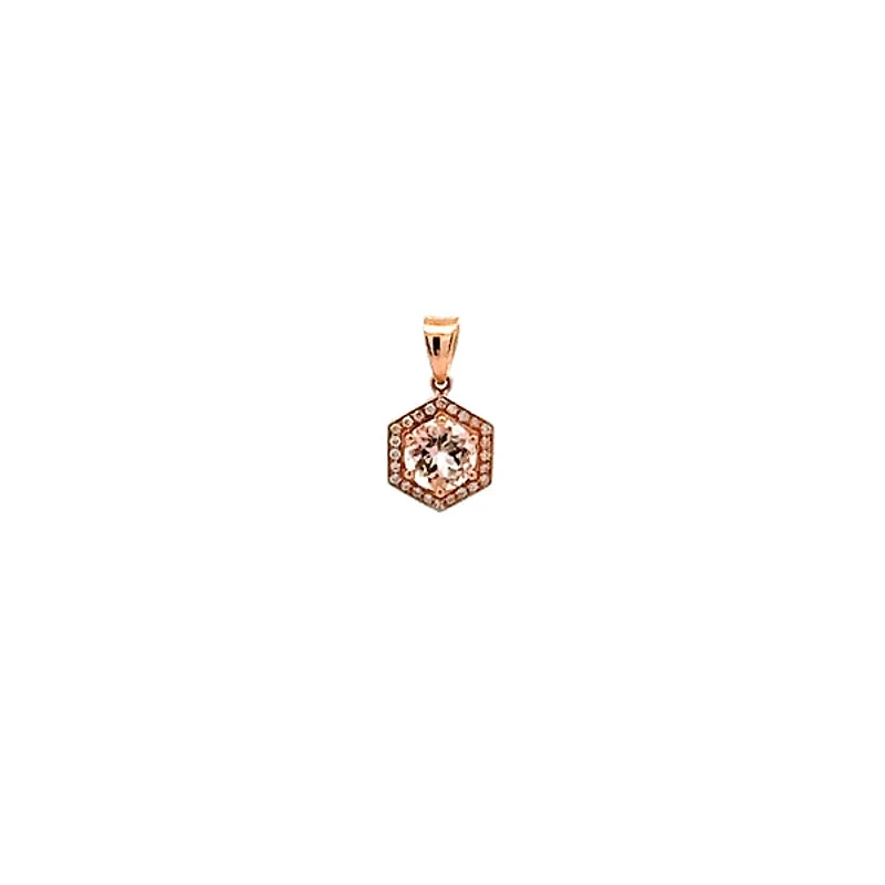 14K Rose Gold Morganite and Diamond Pendant