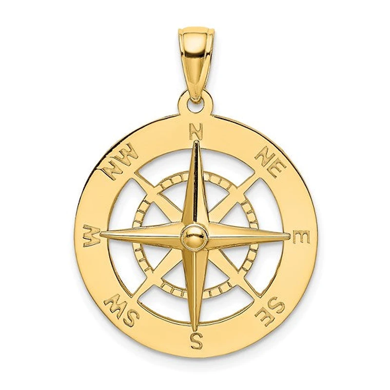 14K Yellow Nautical Compass Charm - 28mm x 21mm