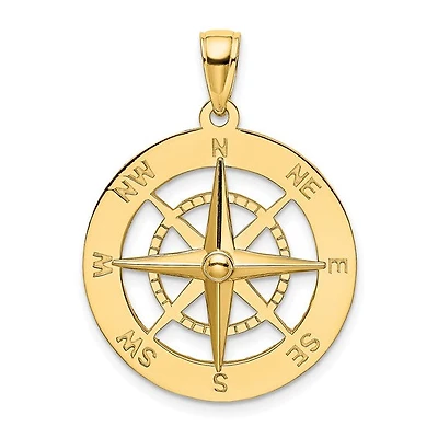 14K Yellow Nautical Compass Charm - 28mm x 21mm