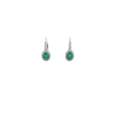 18K White Gold 0.90 cttw Emerald and White Diamond Earrings