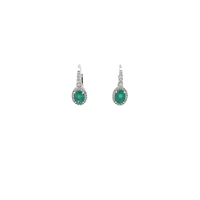 18K White Gold 0.90 cttw Emerald and White Diamond Earrings