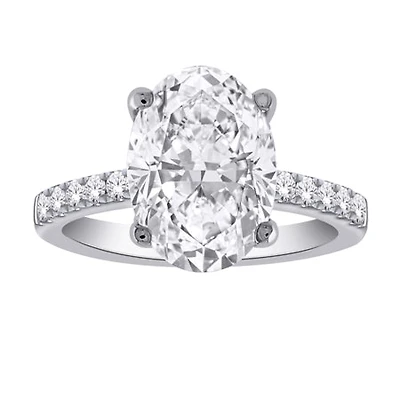 14K Gold Lab Grown Oval Diamond Engagement Ring - 4 /