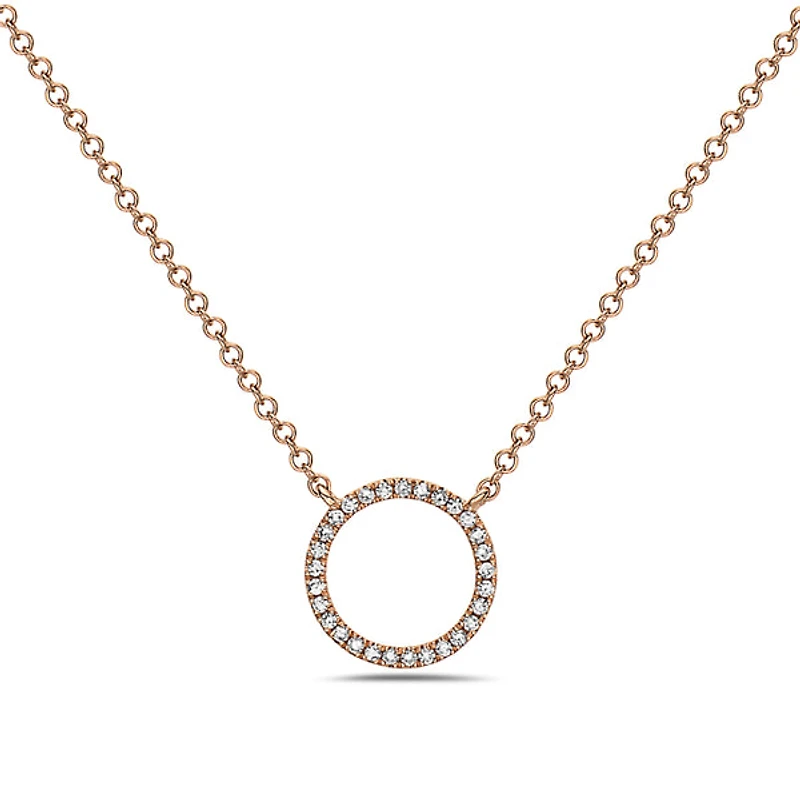 14K Rose Gold Diamond Pendant, 18"