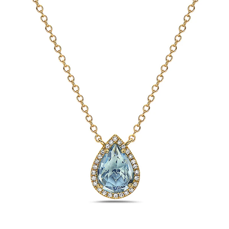 14K Yellow Gold Blue Topaz & Diamond Pendant
