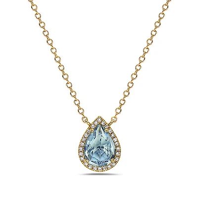 14K Yellow Gold Blue Topaz & Diamond Pendant